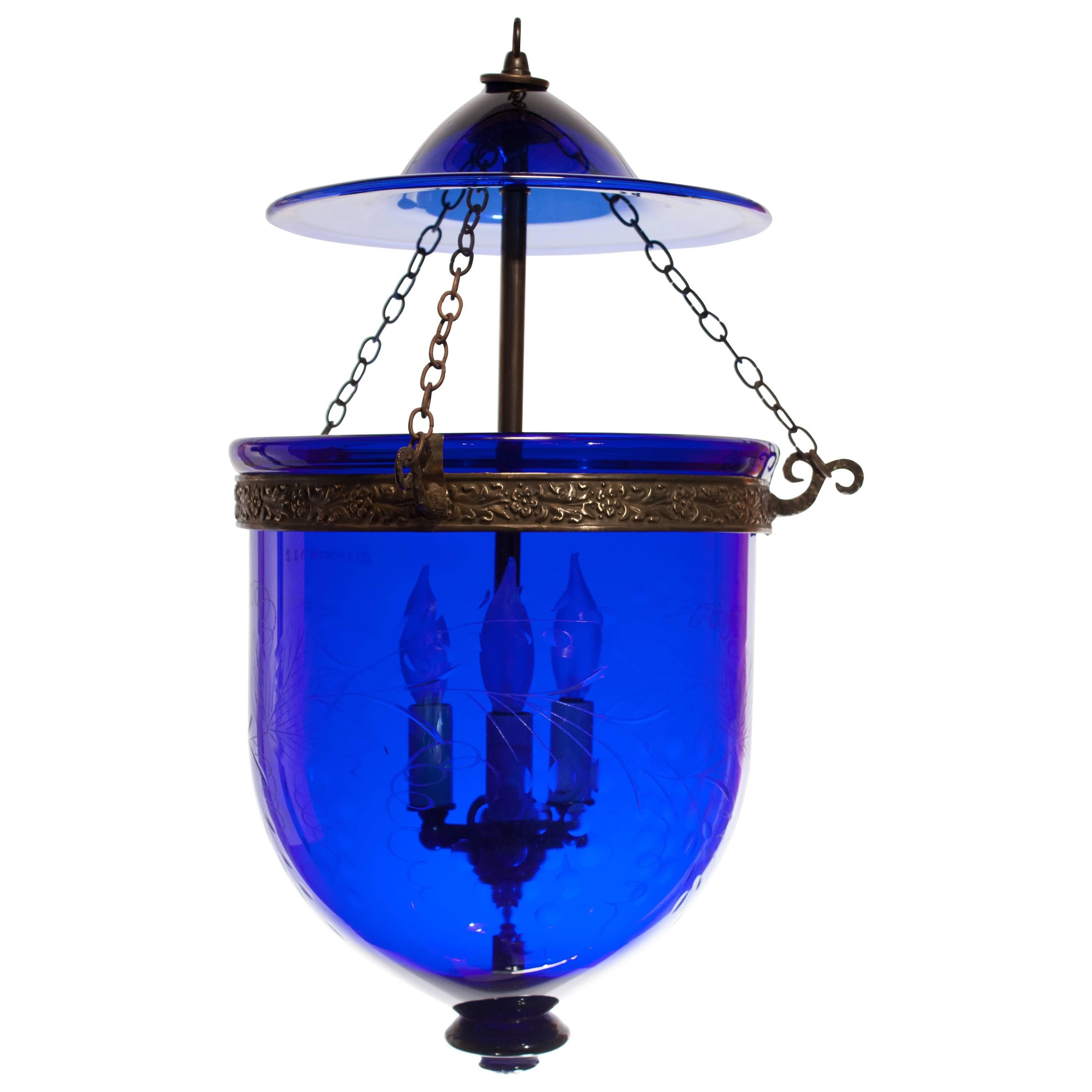 19th Century Cobalt Blue Bell Jar Lantern