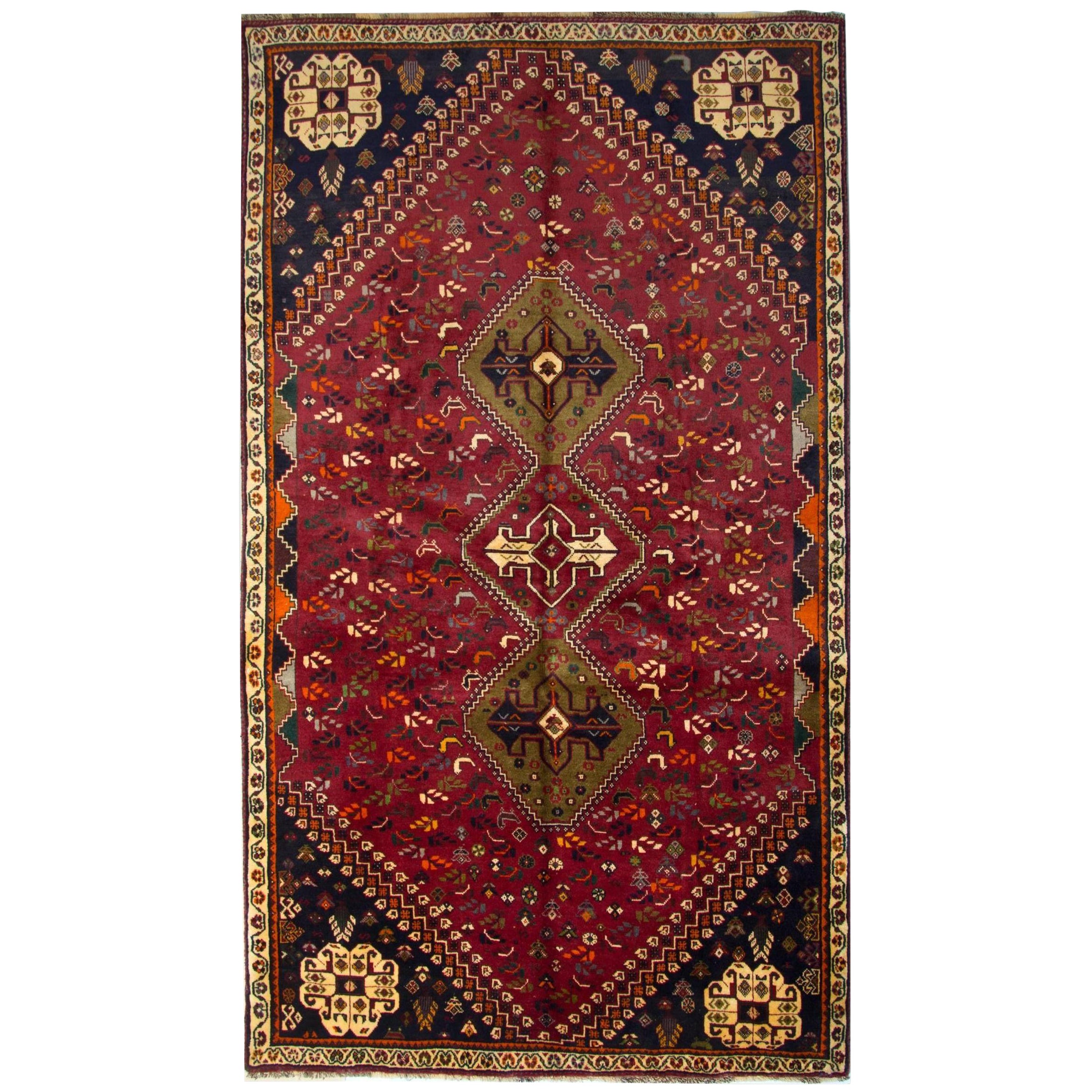 Tapis vintage, tapis tribal oriental en laine fait à la main, motif géométrique