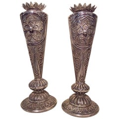 Silver Candlesticks Decorated in Silver Filigree, Early 19th Century