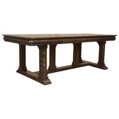 19th Century French Renaissance Louis XIV Hand-Carved solid Walnut Dining Table