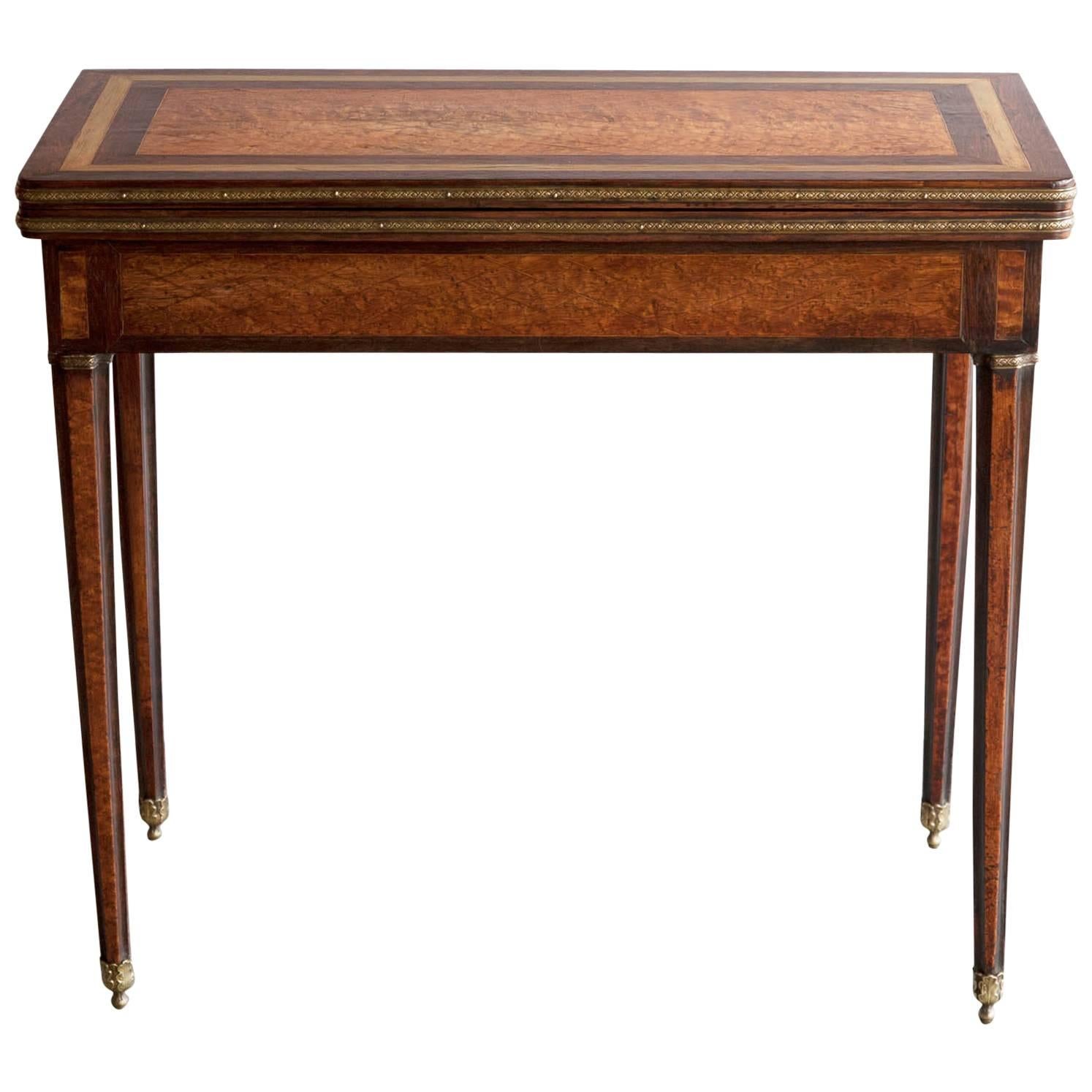 19th Century Continental Burr Maple and Mahogany Marquetry Card Table