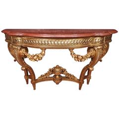 19th Century French Louis XVI Style Console Table with Rouge Marble Top