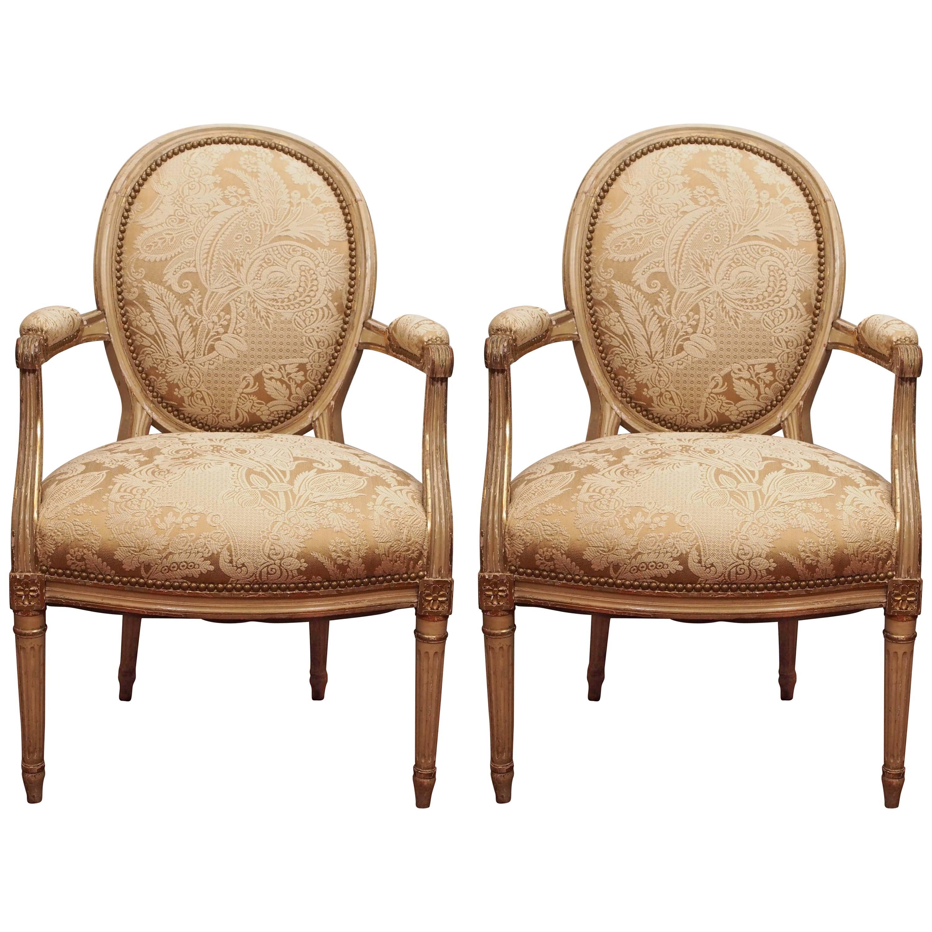 Pair of Louis XVI Oval Back Armchairs For Sale