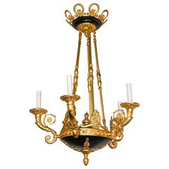 Gilt and Patinated Bronze French Empire Style Chandelier 4