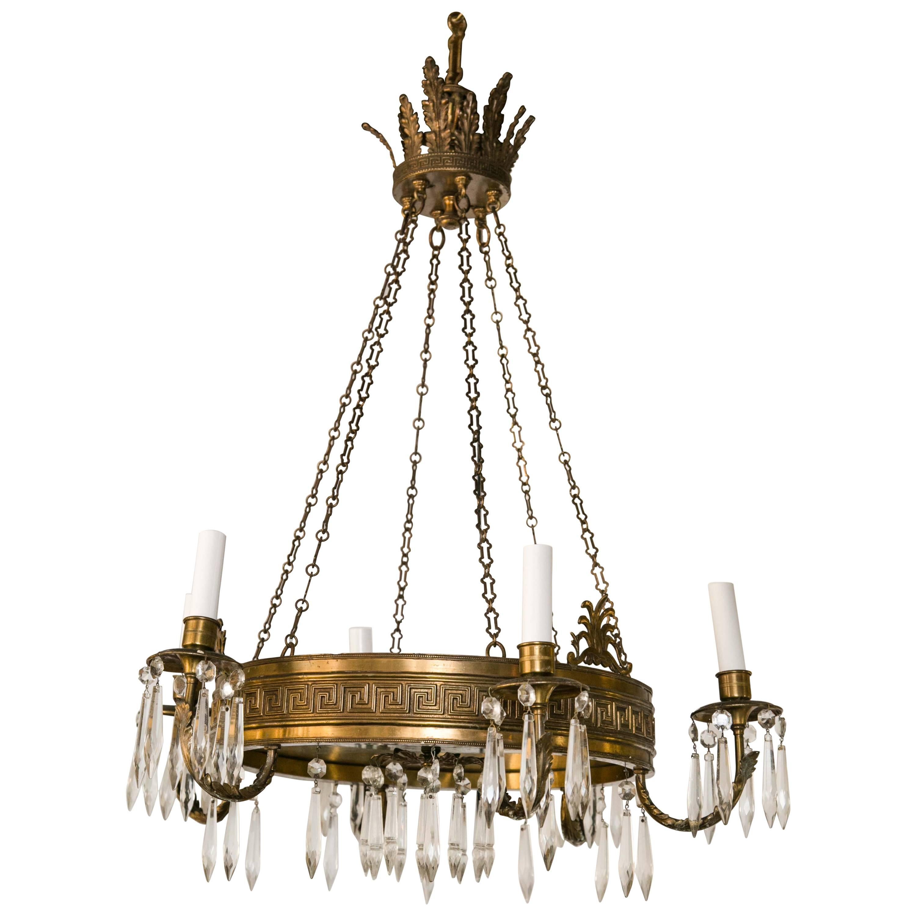 Polished Brass Six-Light Neoclassic Style Chandelier