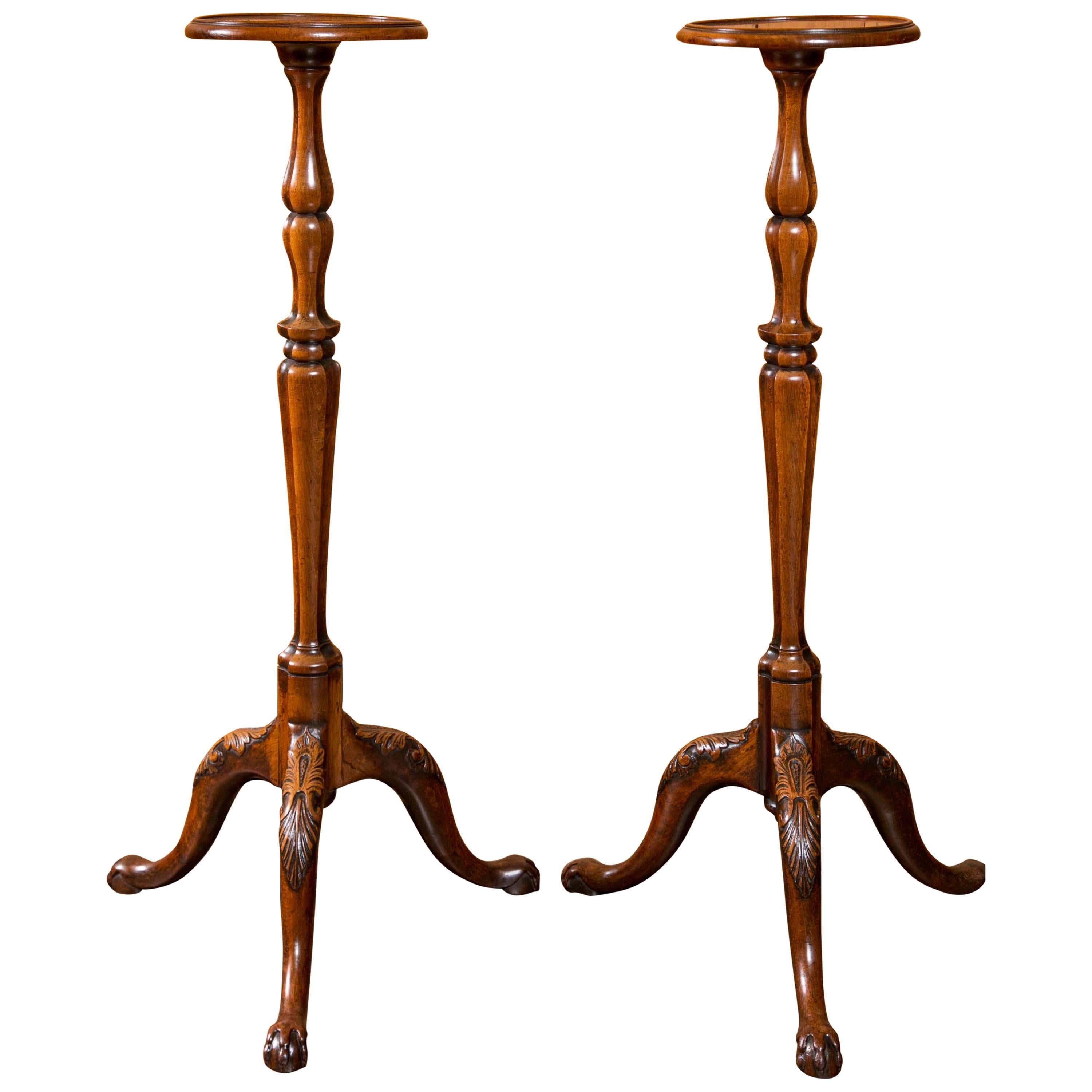 Pair of Matching Regency Walnut Candle Stands For Sale