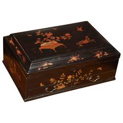 Antique 19th Century Ebonized Chinoiserie Rectangular Box
