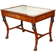 19th Century Empire Center Table Inset with White Marble Top