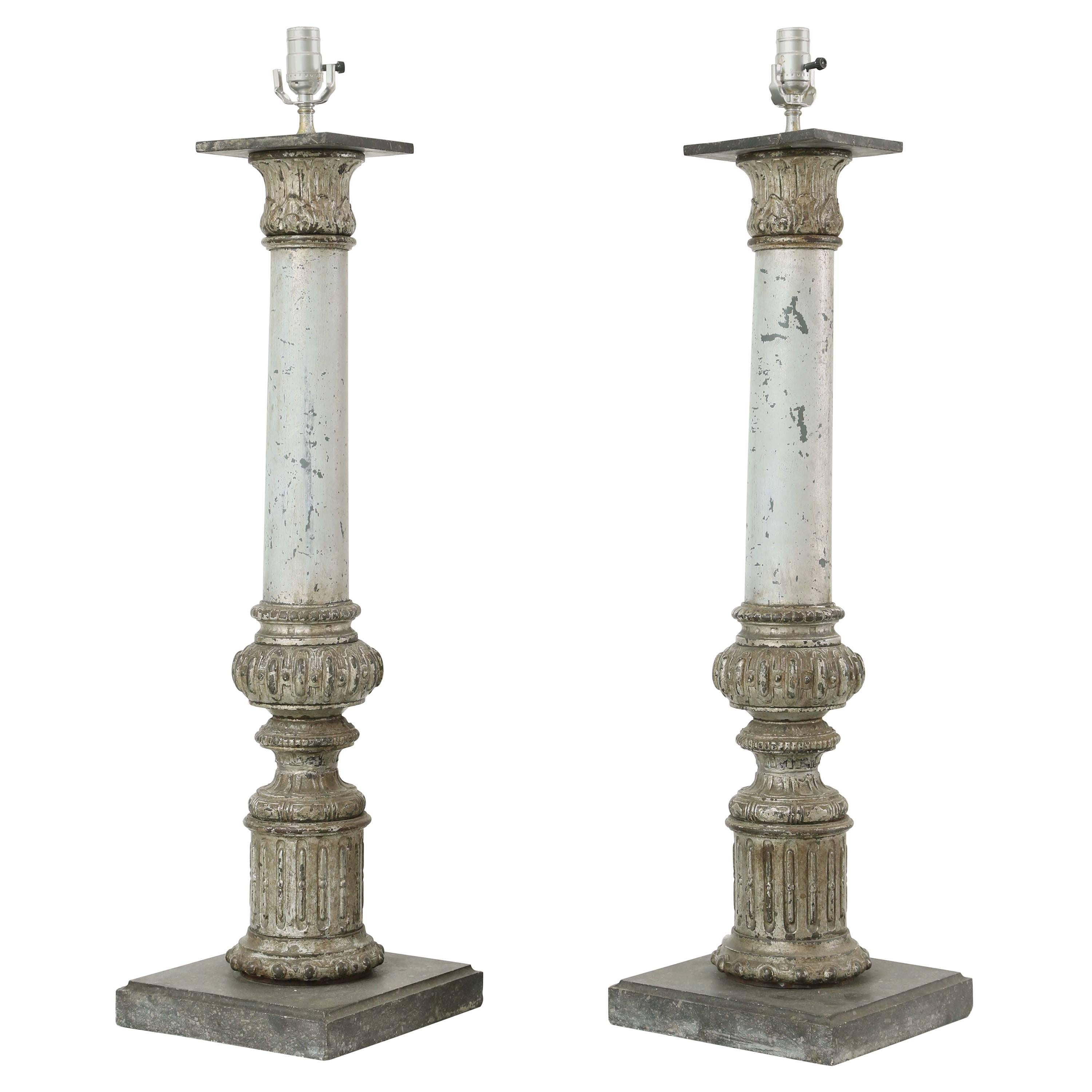 Pair of 19th Century Column Form Table Lamps For Sale