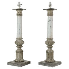 Antique Pair of 19th Century Column Form Table Lamps