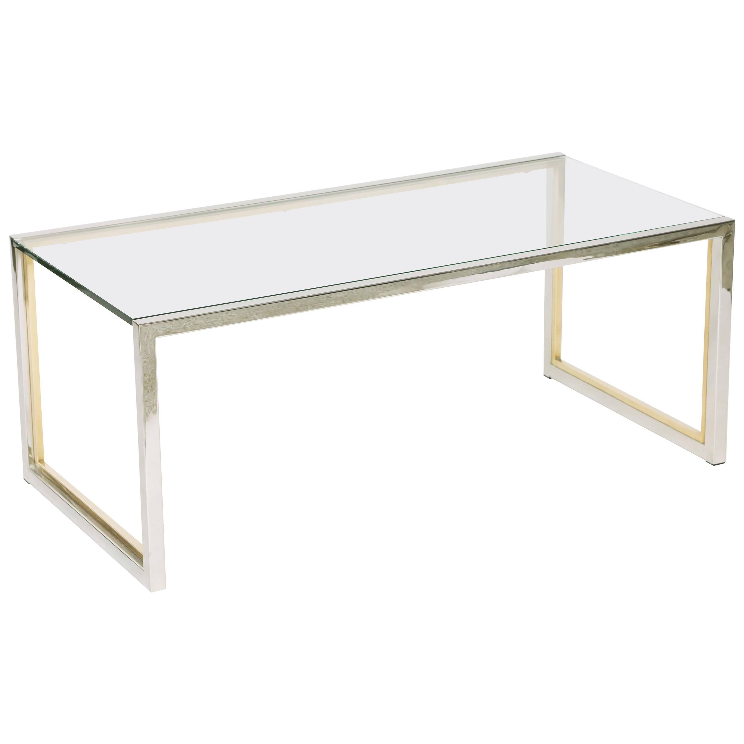Chrome and Brass Open Frame Coffee Table in the Manner of Romeo Rega For Sale