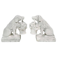 Pair of Carved Shellstone Dog Garden Ornaments