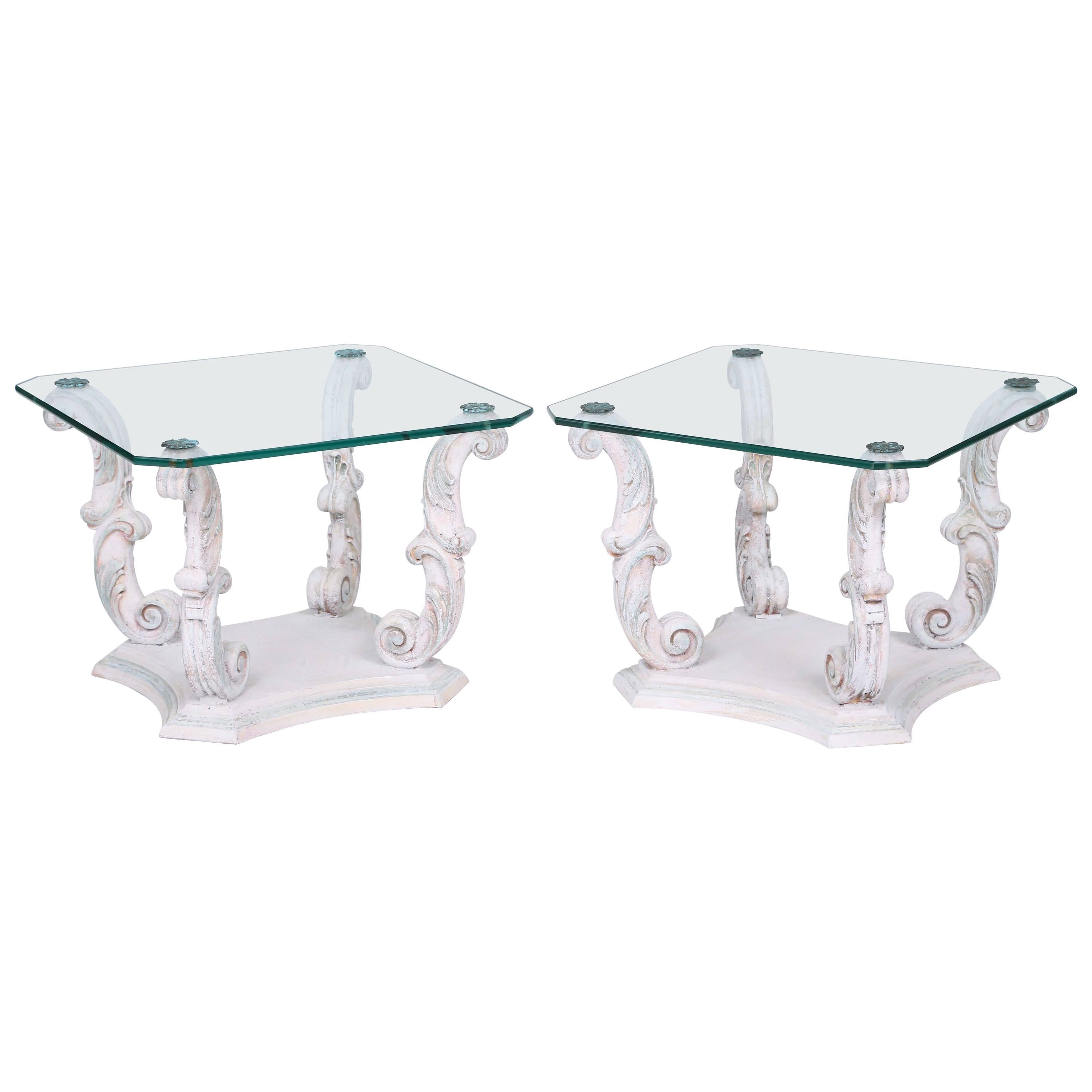 Pair of Italian End Tables on Scrolling Legs For Sale
