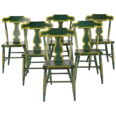 Set of Six, Green, Plant-Seated, Lyre Back, Pennsylvania Chairs