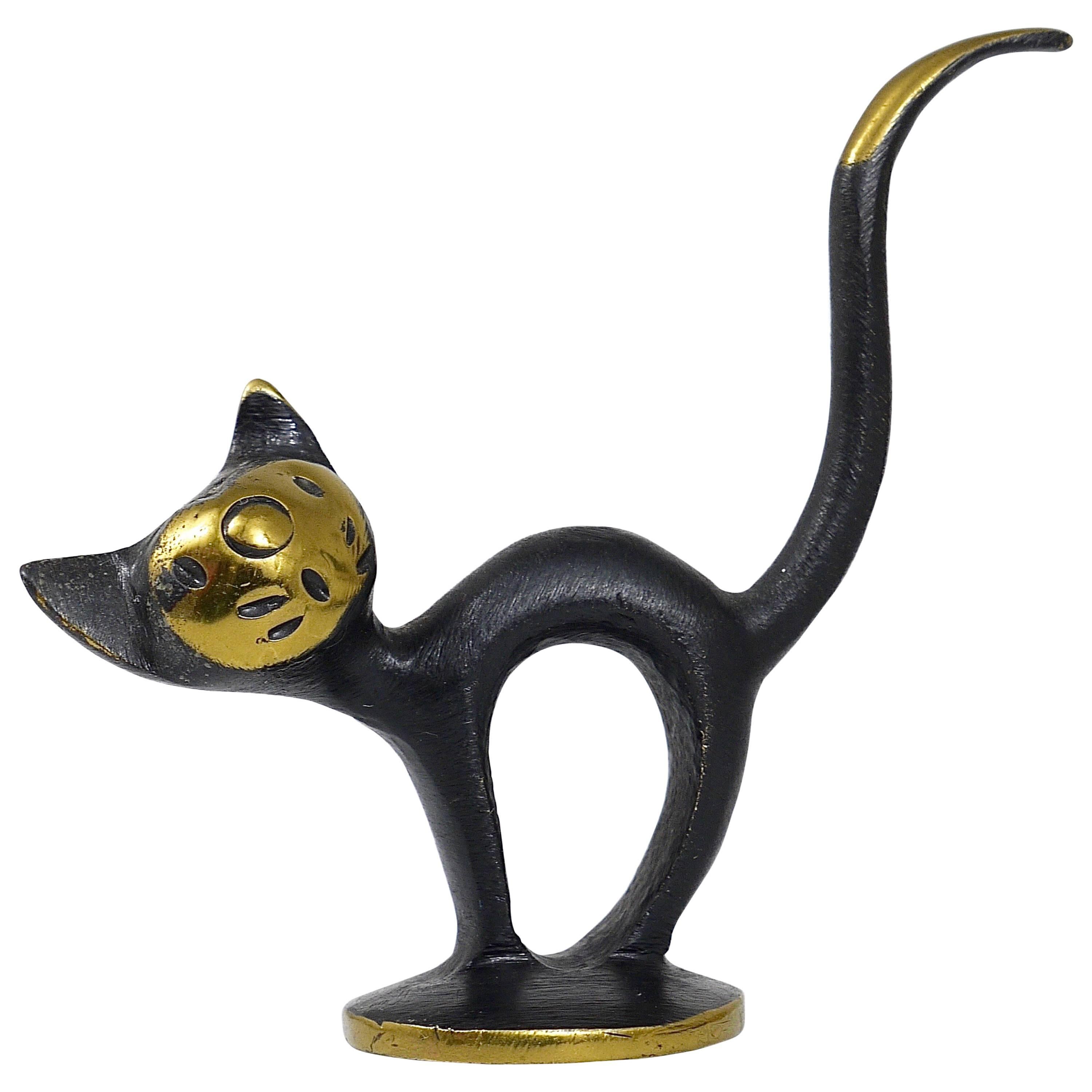 Walter Bosse Brass Cat Figurine, Hertha Baller, Austria, 1950s