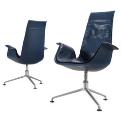 Fabricius & Kastholm Set of Two Blue Leather Tulip Chairs