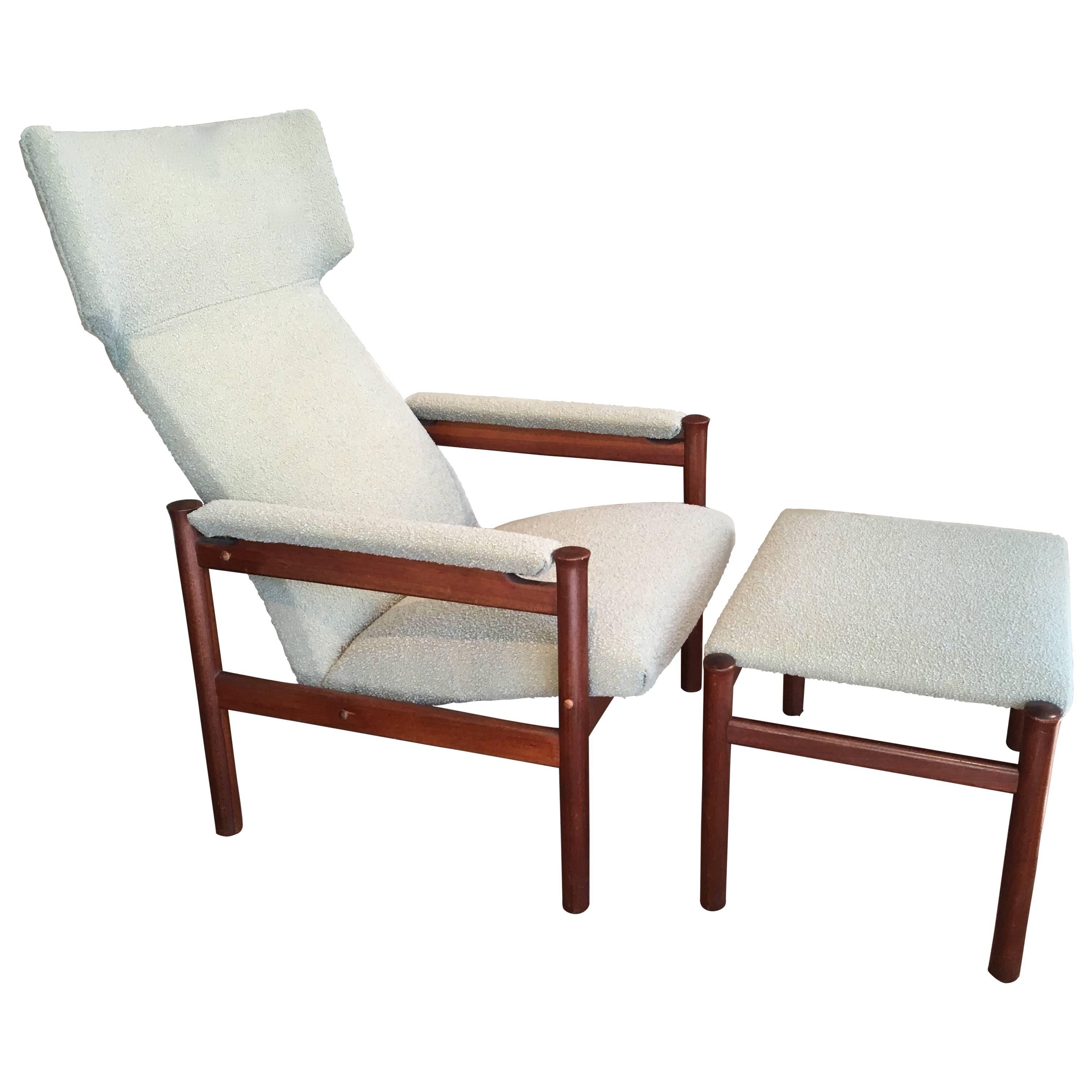 Scandinavian Modern Wing Chair and Ottoman by Soren Hansen for Fritz Hansen