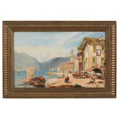 19th Century Painting, View of a North Italian Village by a Lake 10