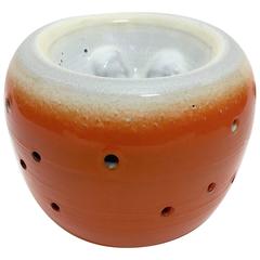 Sculptural Ceramic Vase Glazed in Warm Orange and White 6