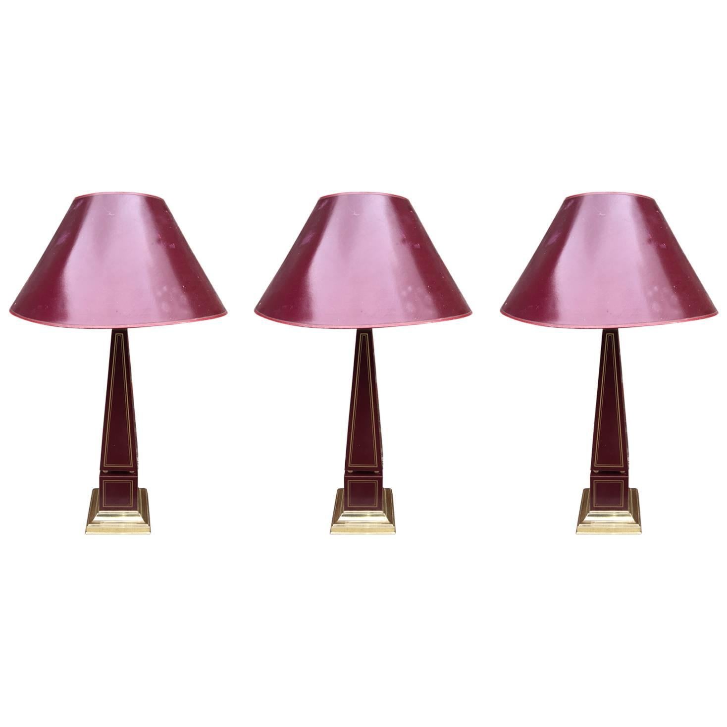 two Lacquered Obelisk Table Lamps, circa 1970 For Sale