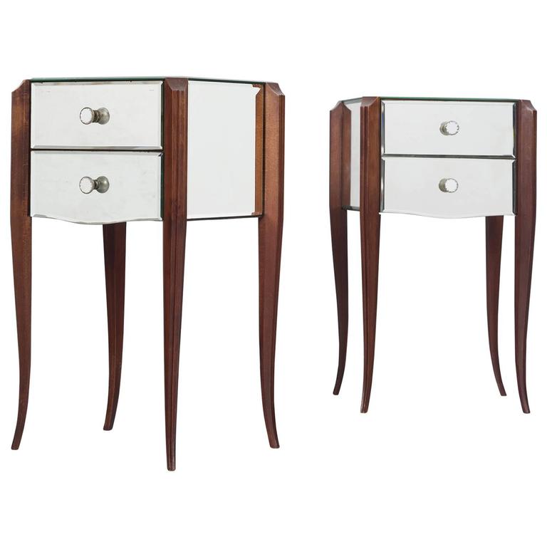 French Art Deco Mirrored Nightstands, Art Deco Mirrored Side Table