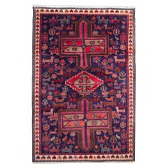 Handgefertigter Teppich Vintage Orientteppich:: Geometrisch blau Tribal Area Rug