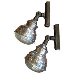 Unusual French Barn Lights with Original Glass