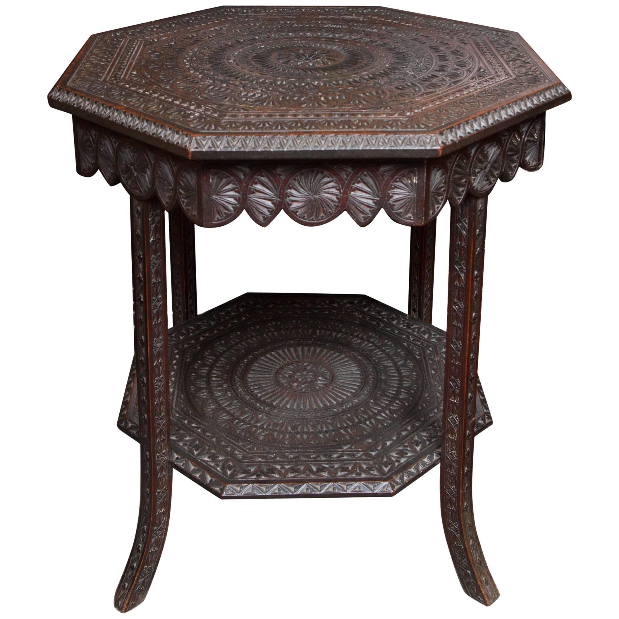 English Arts & Crafts Wooden Carved Wood Side Table For Sale