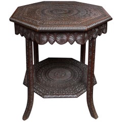 Antique English Arts & Crafts Wooden Carved Wood Side Table
