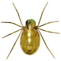 Unique Sculptural Hammered Brass Spider Lamp, Austria, 1950s 9