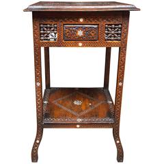 Syrian Hand-Carved Walnut Side Table