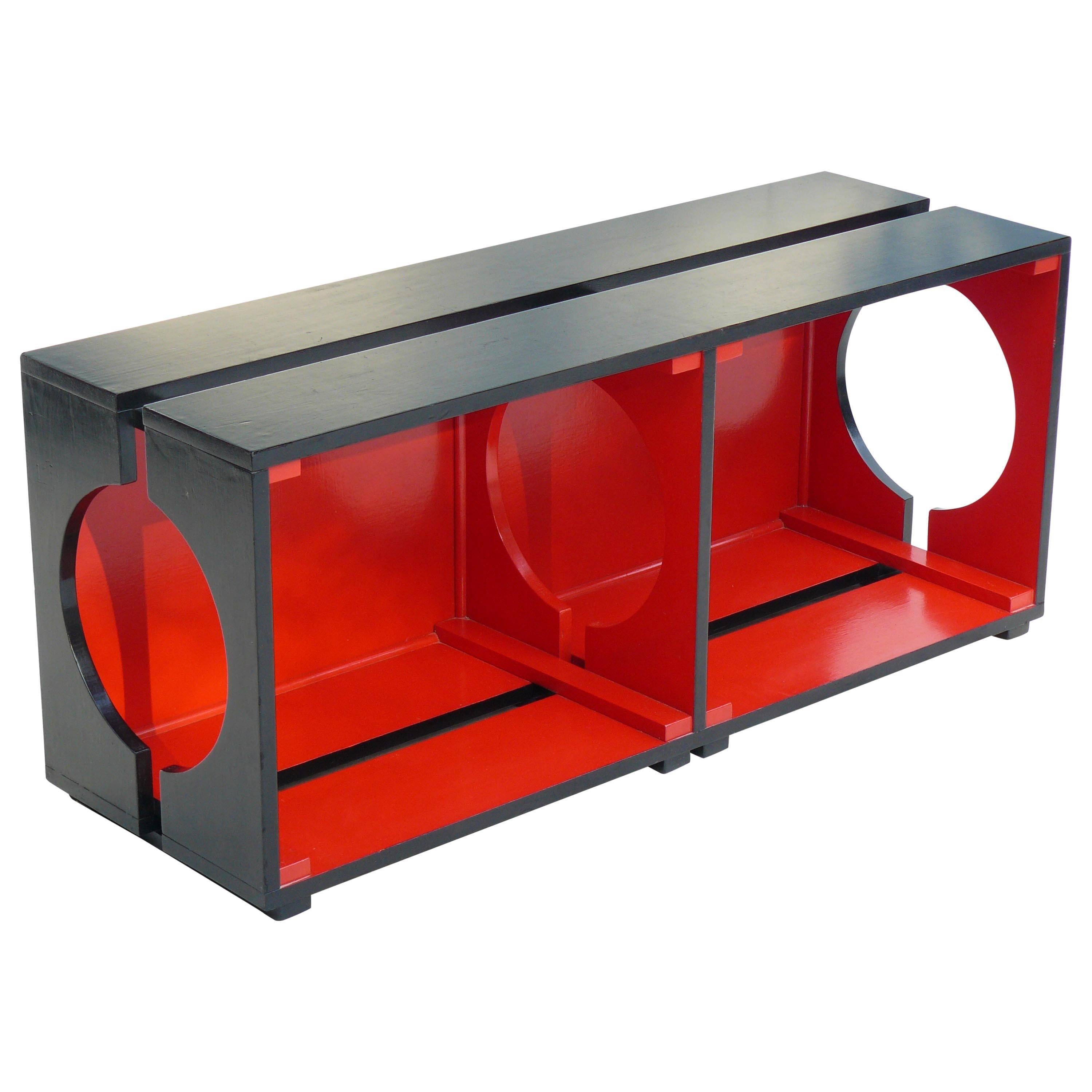 1940s Art Deco Black and Red Low Console For Sale