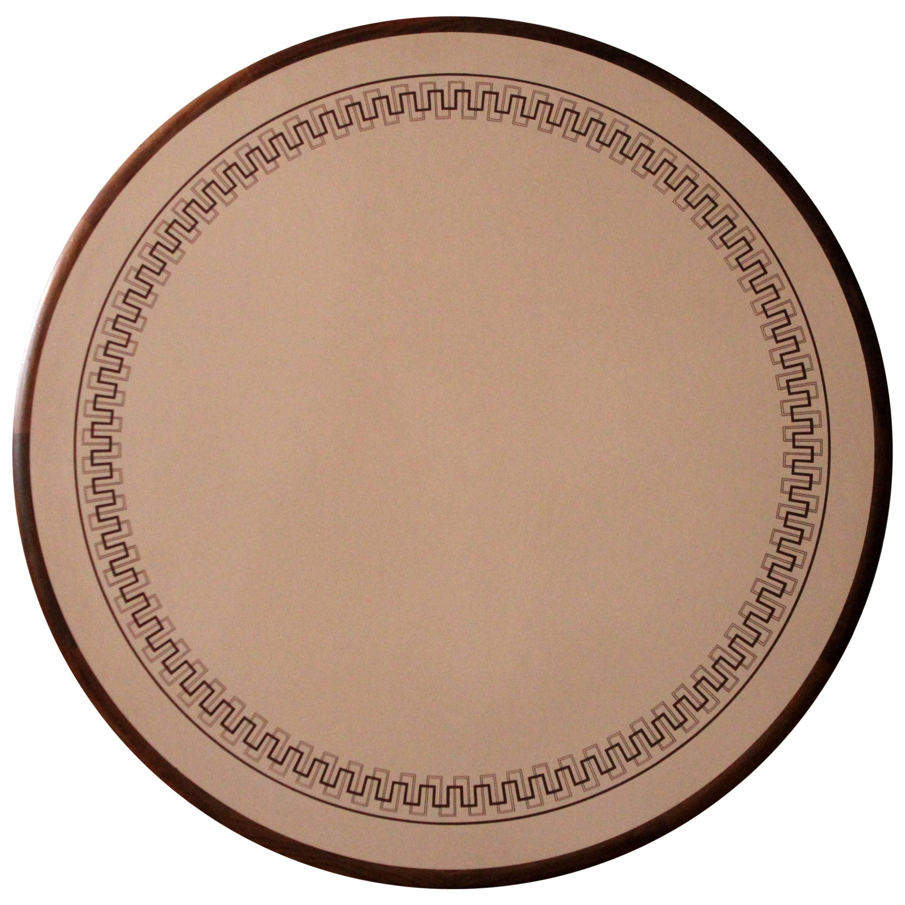 Round Greek Key Solid Walnut Dining Table