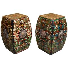 Pair Painted Wood Asian Style Side Tables