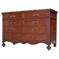 Antique French Commode in Oak with Five Drawers and Iron Handles, 18th Century