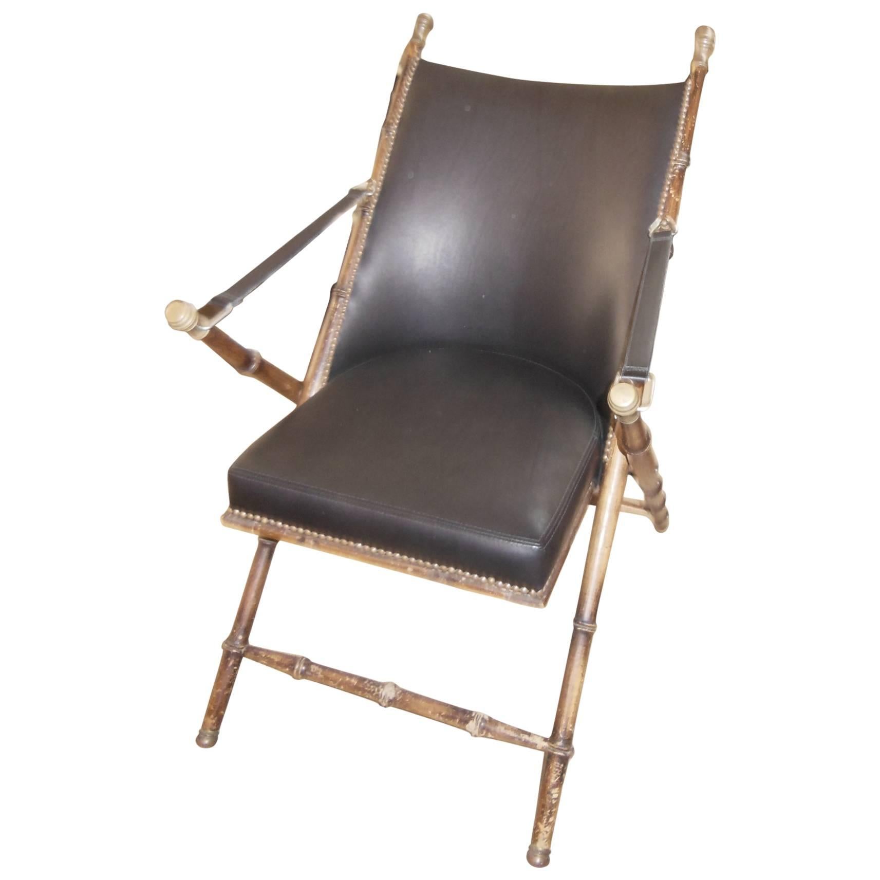 Vintage Leather Campaign Chair For Sale