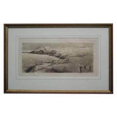 Antique Etching, Scottish Golf Course, Cliff-Top Golf Course