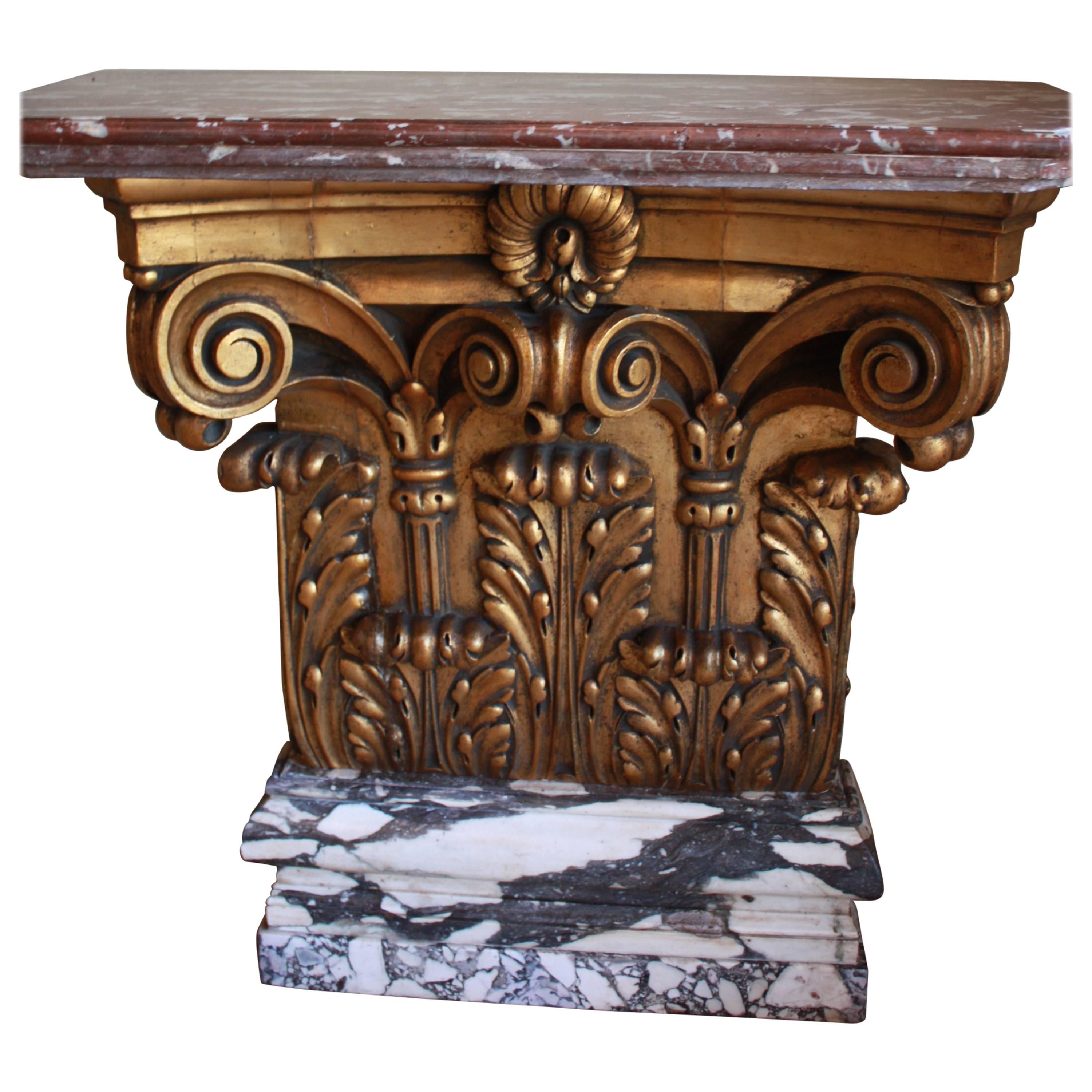French Early 20th Century Giltwood Marble Console