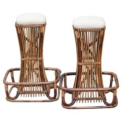 Two Bamboo Bar Stools by Tito Agnoli