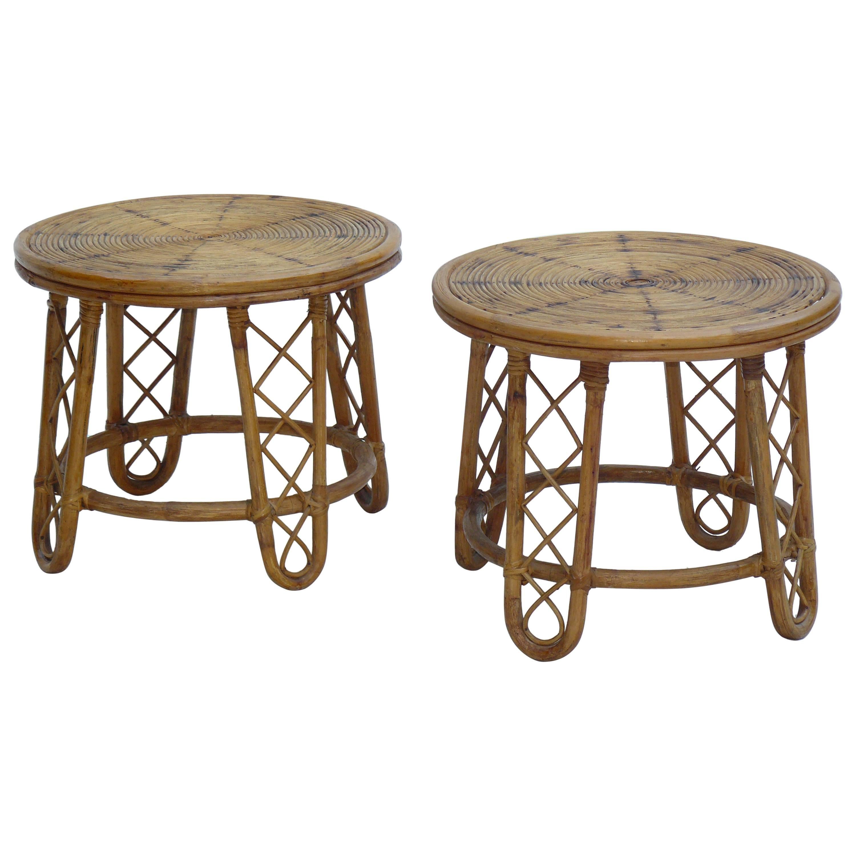 1950s French Bamboo Guéridons Side Tables For Sale