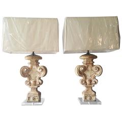Pair of Italian Wood Carving Lamps