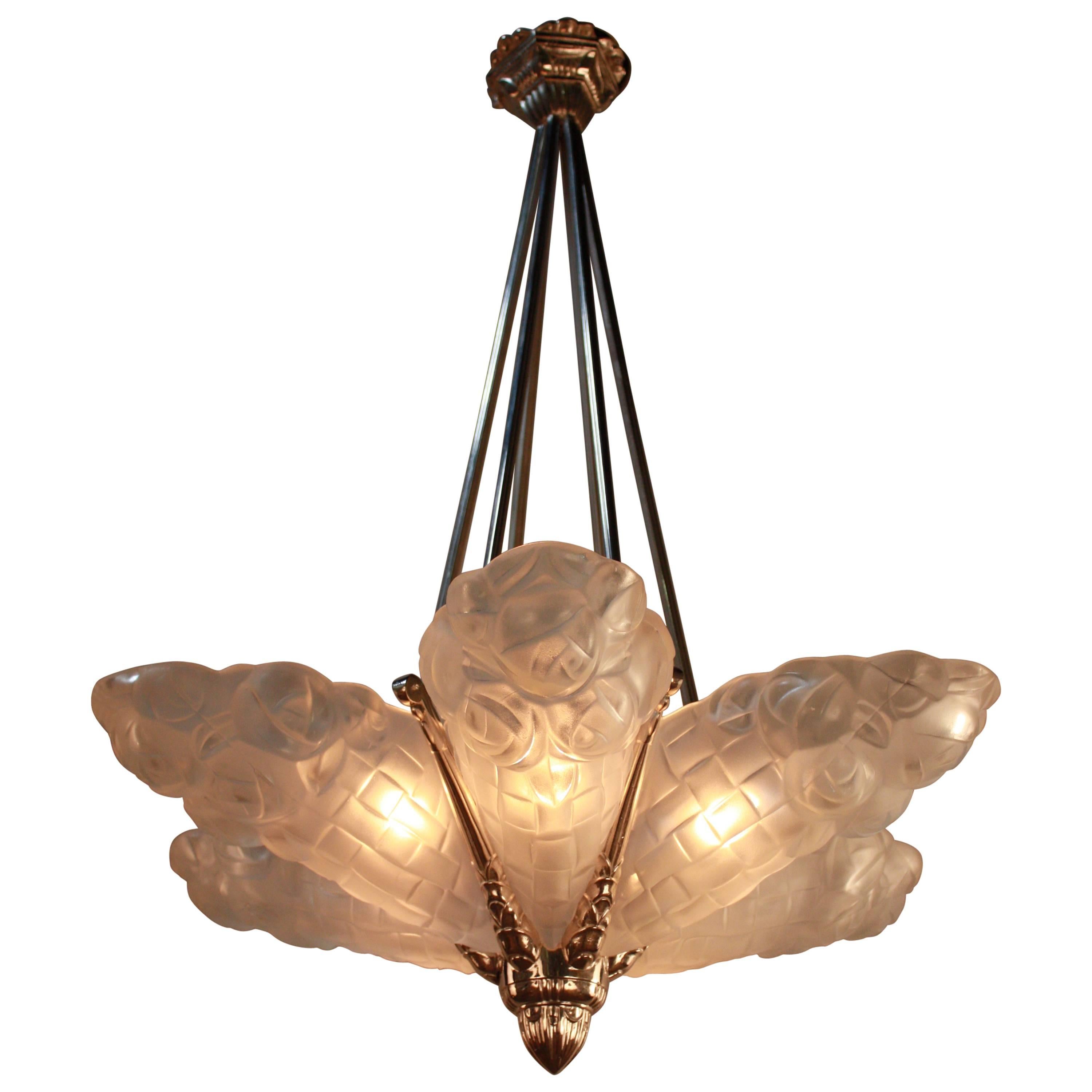 French Art Deco Chandelier, 1930s by Degue