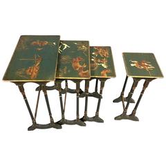 Four Gorgeous Chinoiserie Decorated Nesting Tables, circa 1940