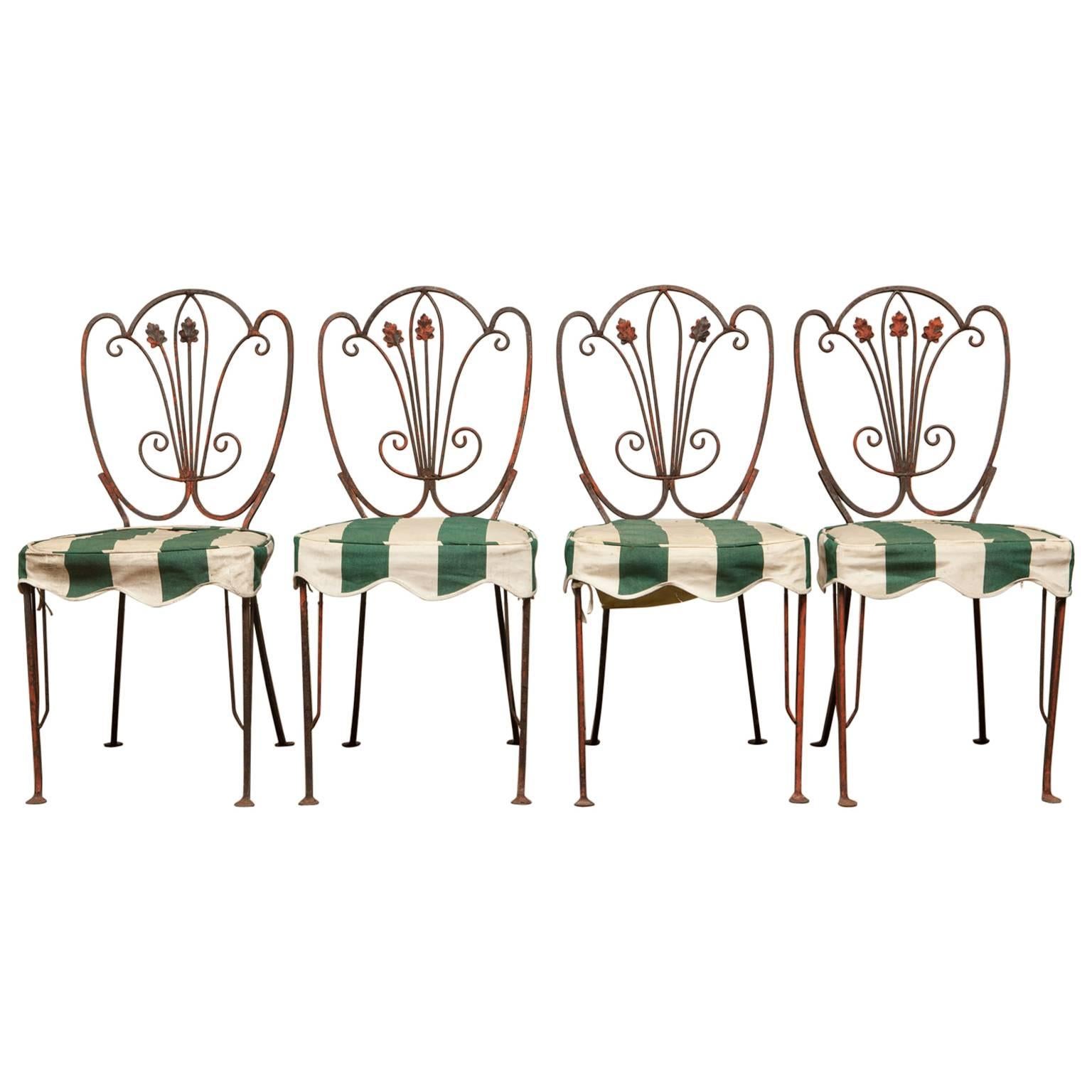Set of Four French Iron Bistro Dining Chairs