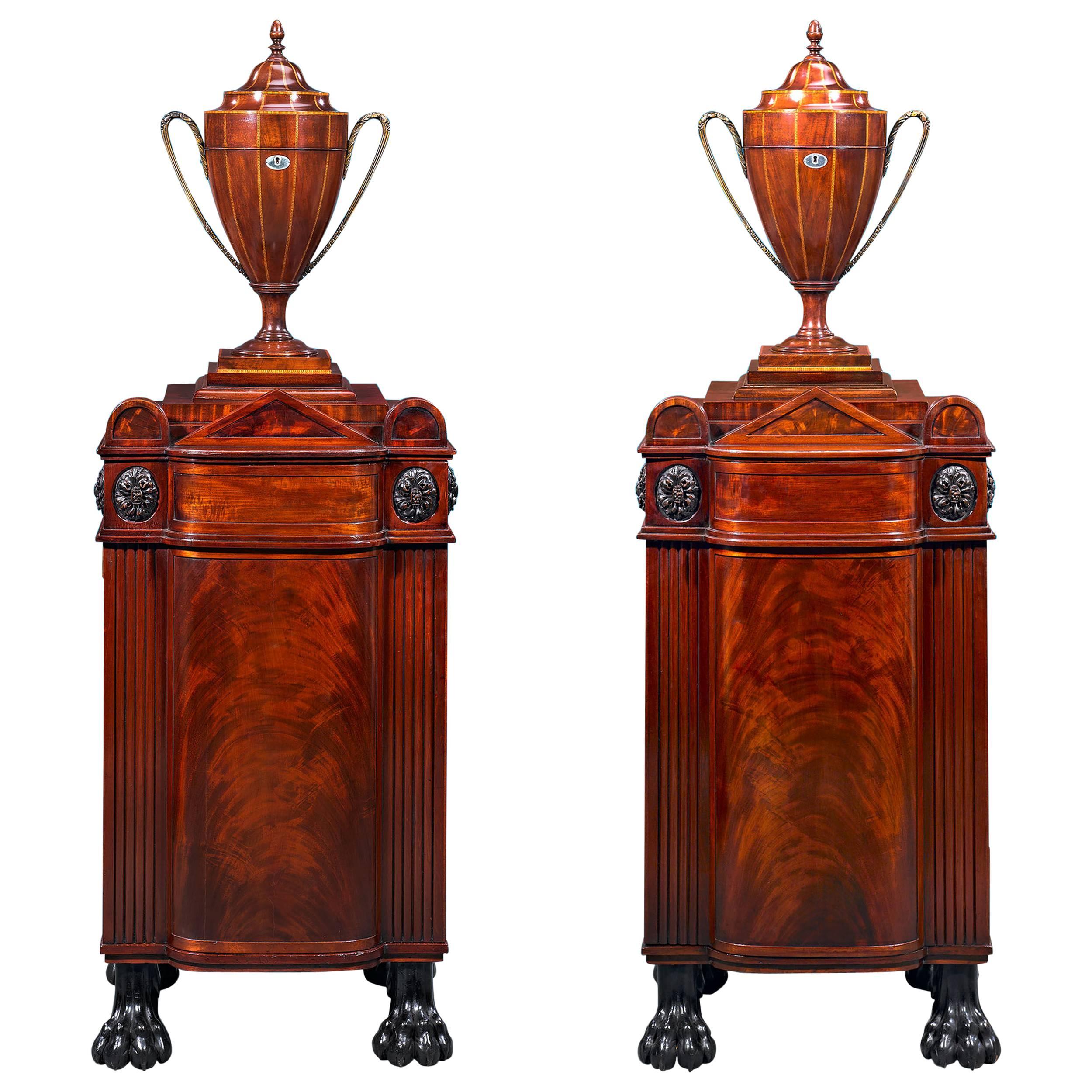 Pair of George Smith Style Dining Pedestals with Cutlery Urns