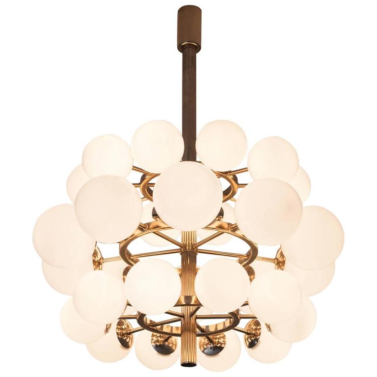 Large Metal Chandelier with Opaline Glass Spheres For Sale at 1stDibs