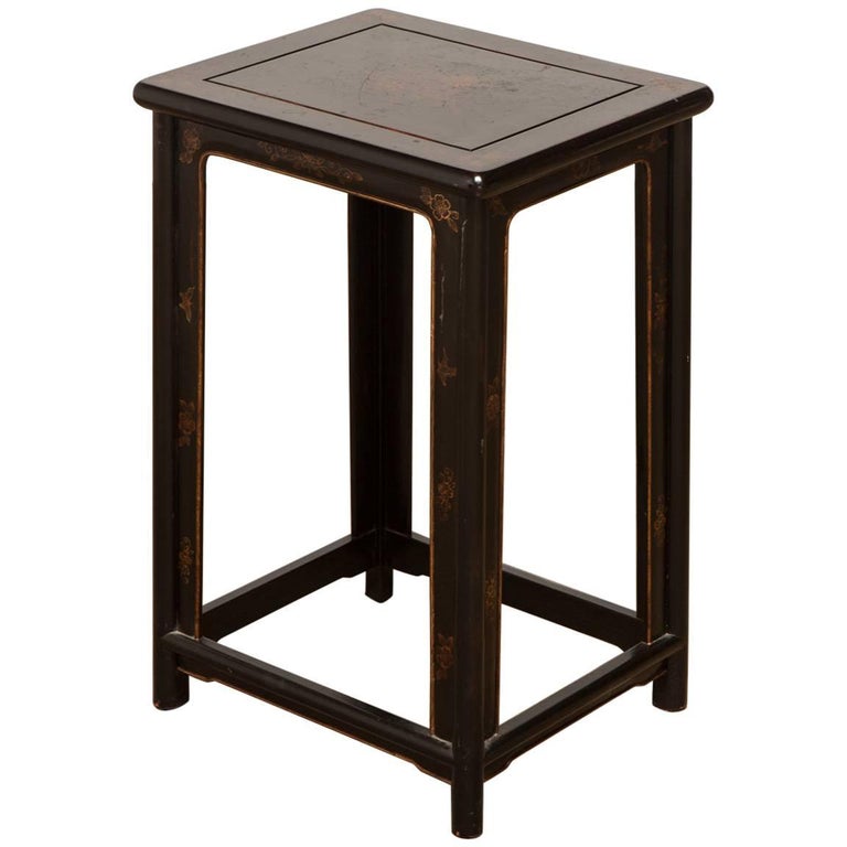 Chinese Black Lacquer Pedestal Table or Stool For Sale