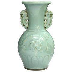 Magnifique grand vase chinois en porcelaine céladon "Lotus"