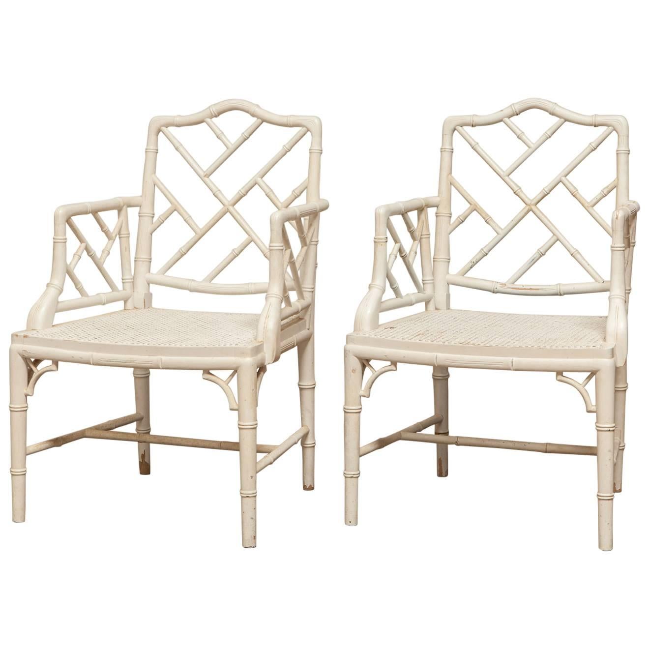 Pair of Chinese Chippendale Faux Bamboo Armchairs