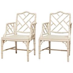Pair of Chinese Chippendale Faux Bamboo Armchairs